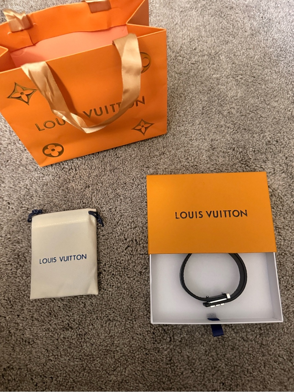 Louis Vuitton Black Leather Wrap Bracelet with Silver Clasp